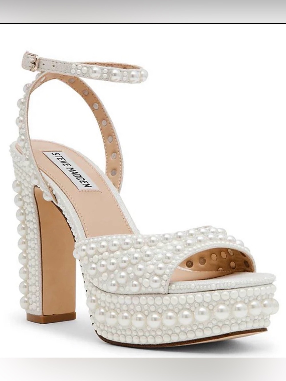 Steve Madden Assured White Pearl-Embellished Platform Sandal